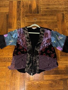Vintage Lavender and Black Floral Patchwork Kimono Jacket